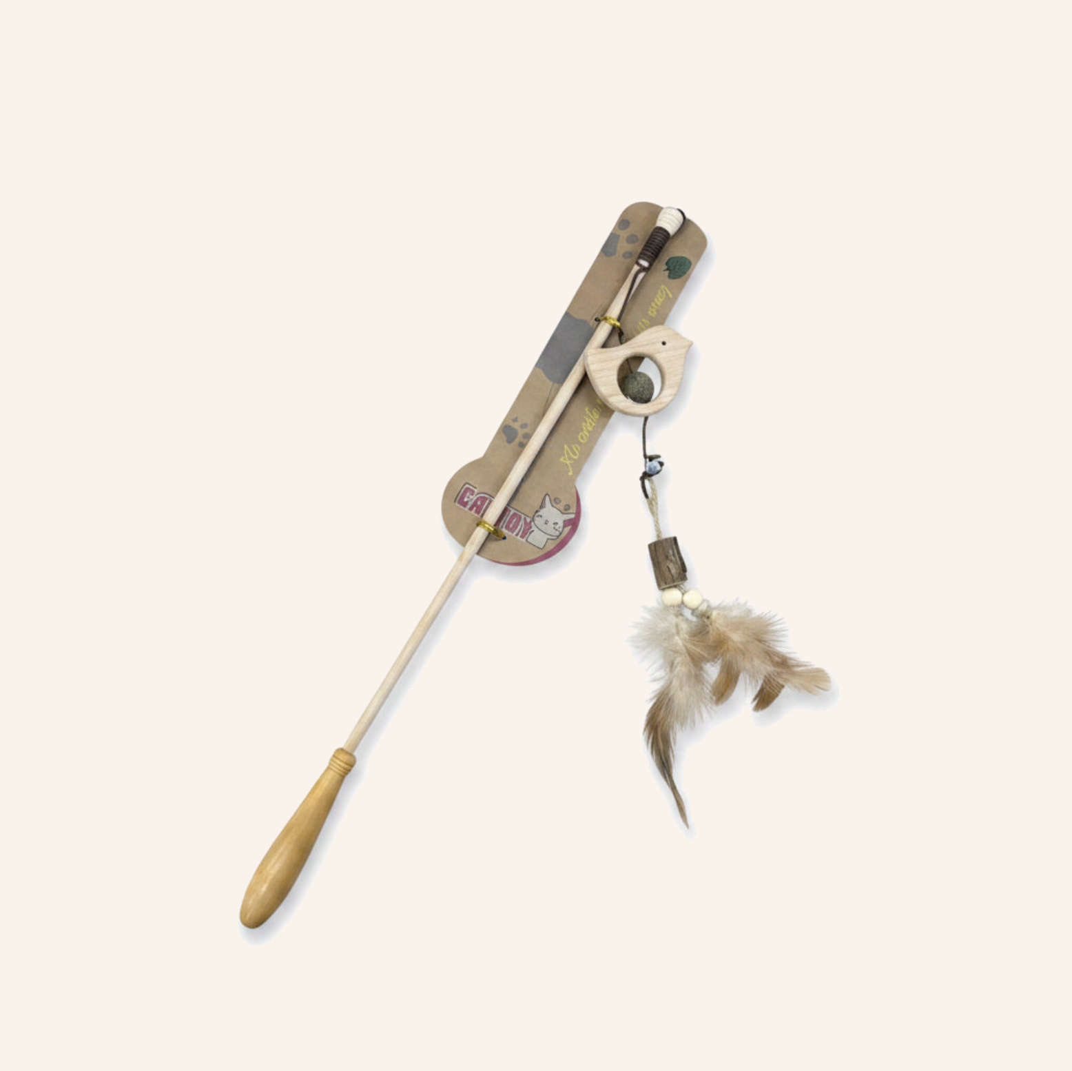 Catnip Bird Teaser Wand with Wooden Handle