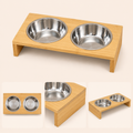 Bamboo Double Bowl Pet Stand - Large