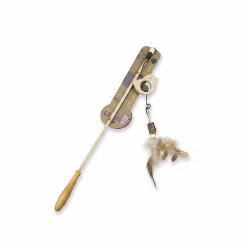 Catnip Bird Teaser Wand with Wooden Handle